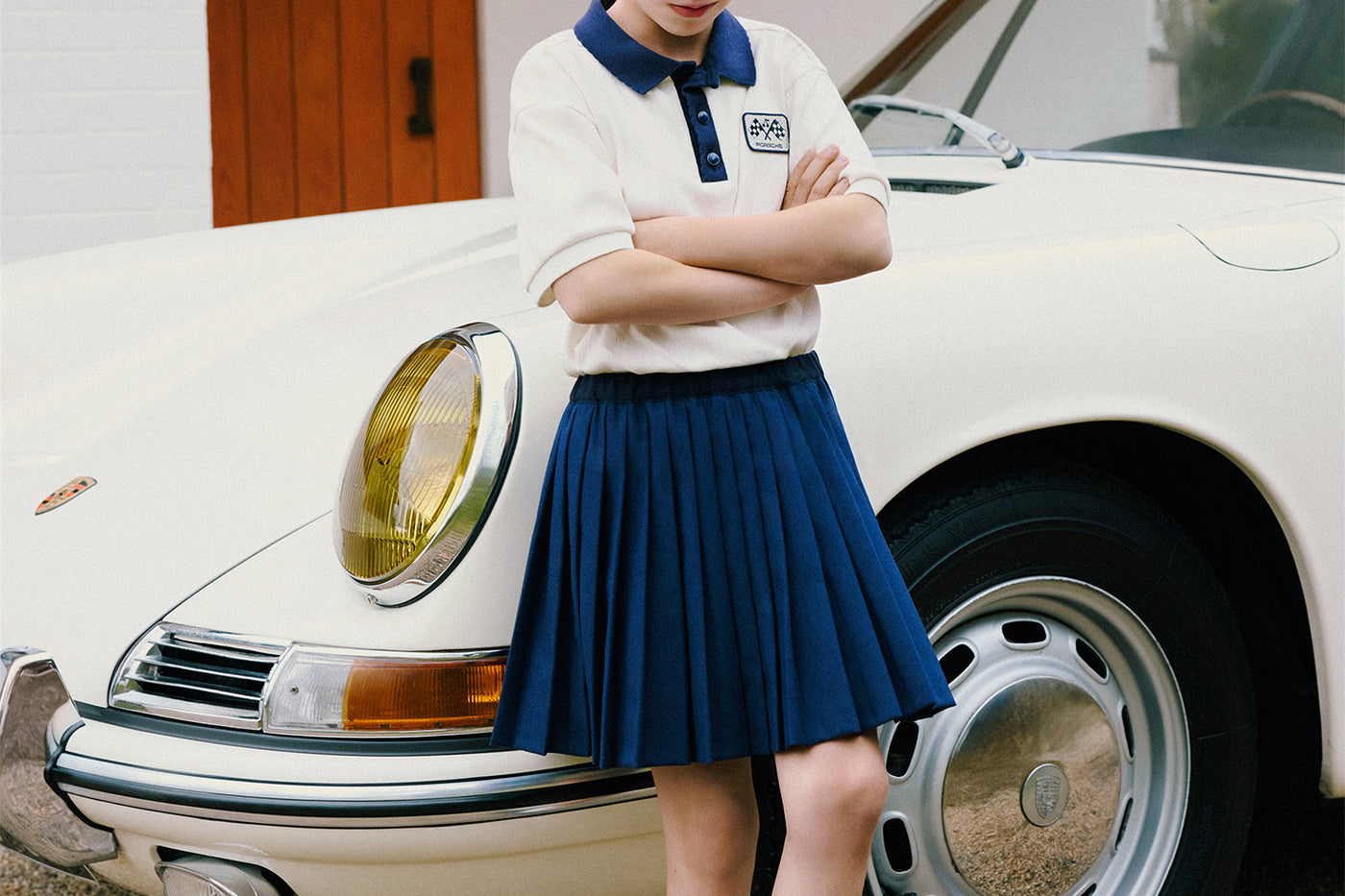 Girl's Look Bonpoint x Porsche - Contrasting Organic Cotton Polo Shirt