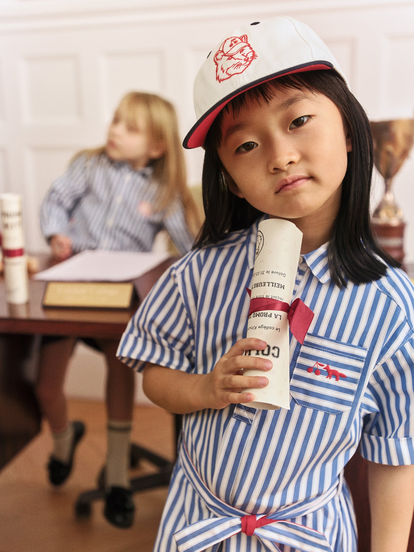 Girls' Look Bonpoint x Maison Kitsuné - Striped dress with embroidered details