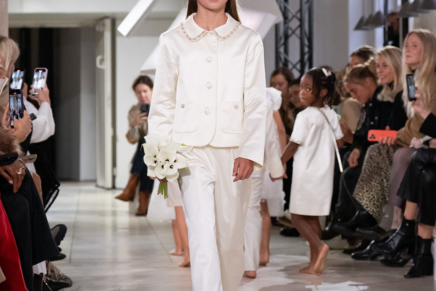 Girl Summer 2026 Ceremony Look - Satin Set with Pearls and Rhinestones