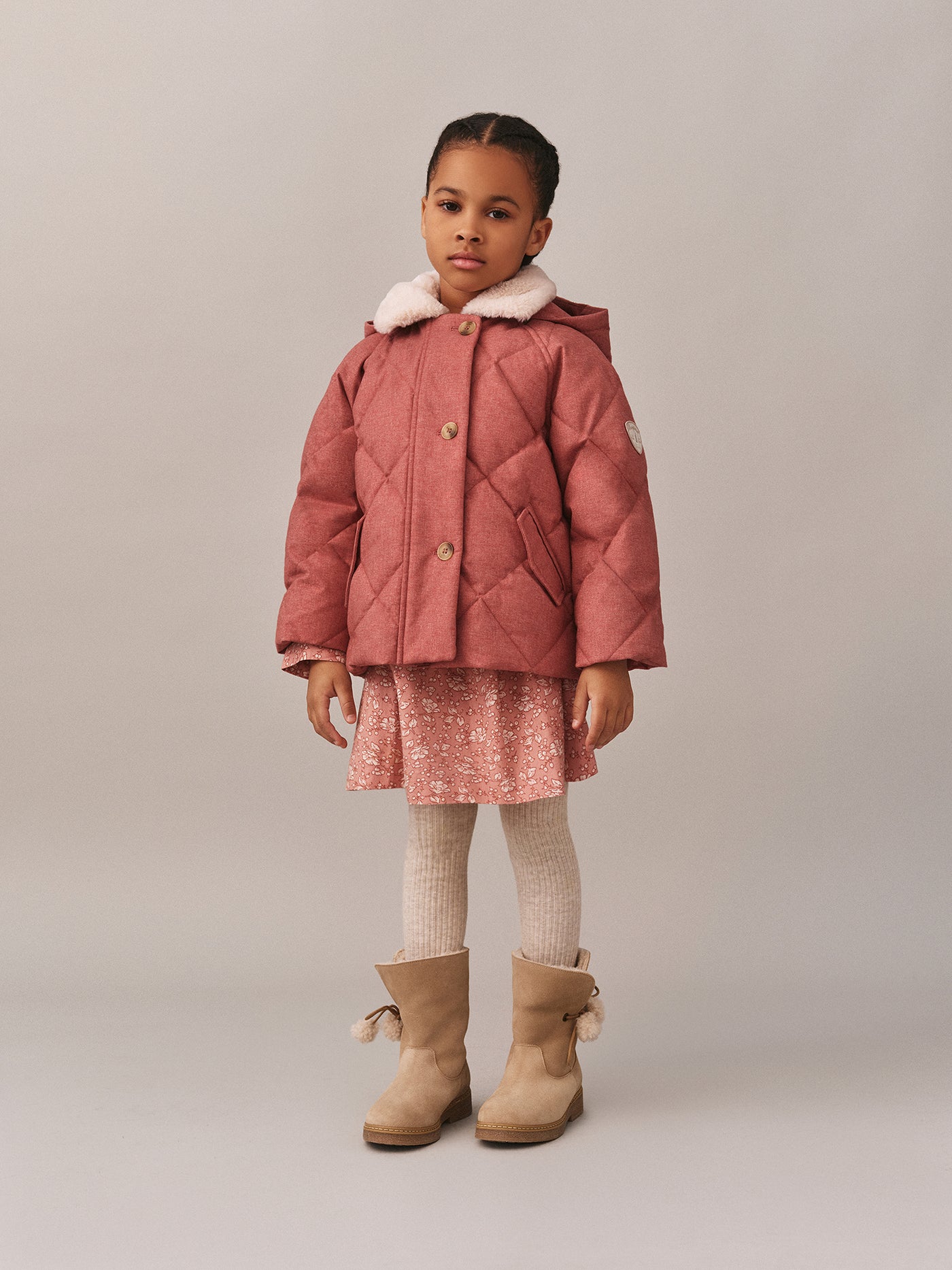 Girls' Winter 2025 Look - Pink Quilted Jacket