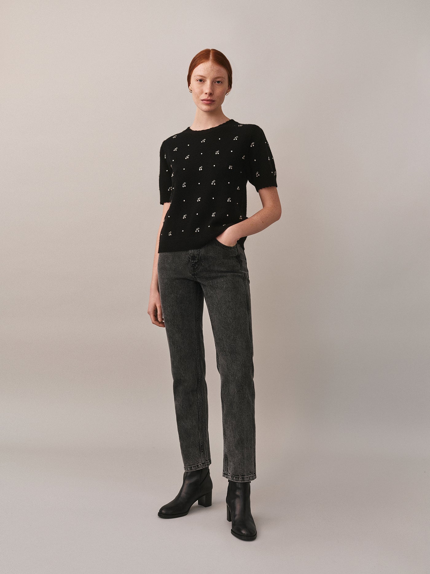 Women's Winter Look 2025 - Cherry Embroidered Sweater