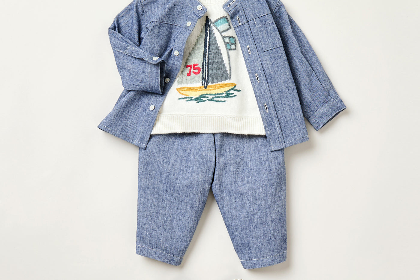 Summer 2025 Baby boy's look - Blue chambray set