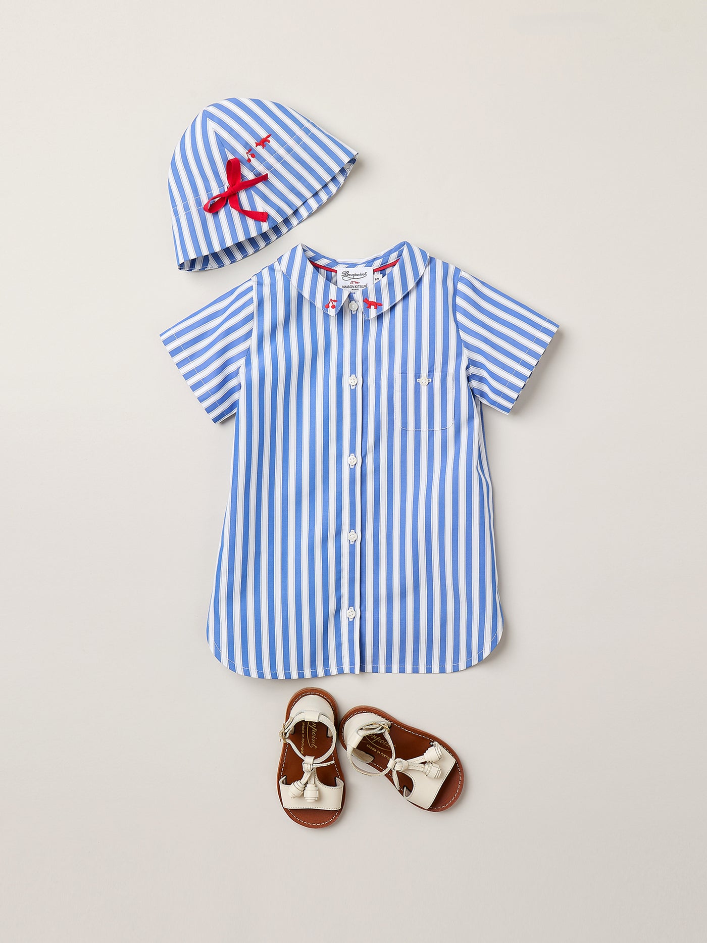 Baby Girl's Look Bonpoint x Maison Kitsuné - Organic cotton dress with embroidered collar