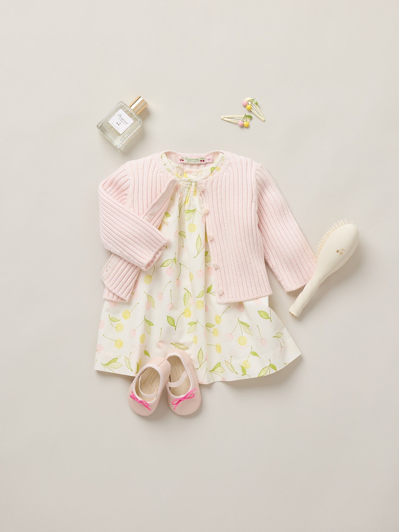 Baby girl summer 2026 look - Spring dress with cherry print