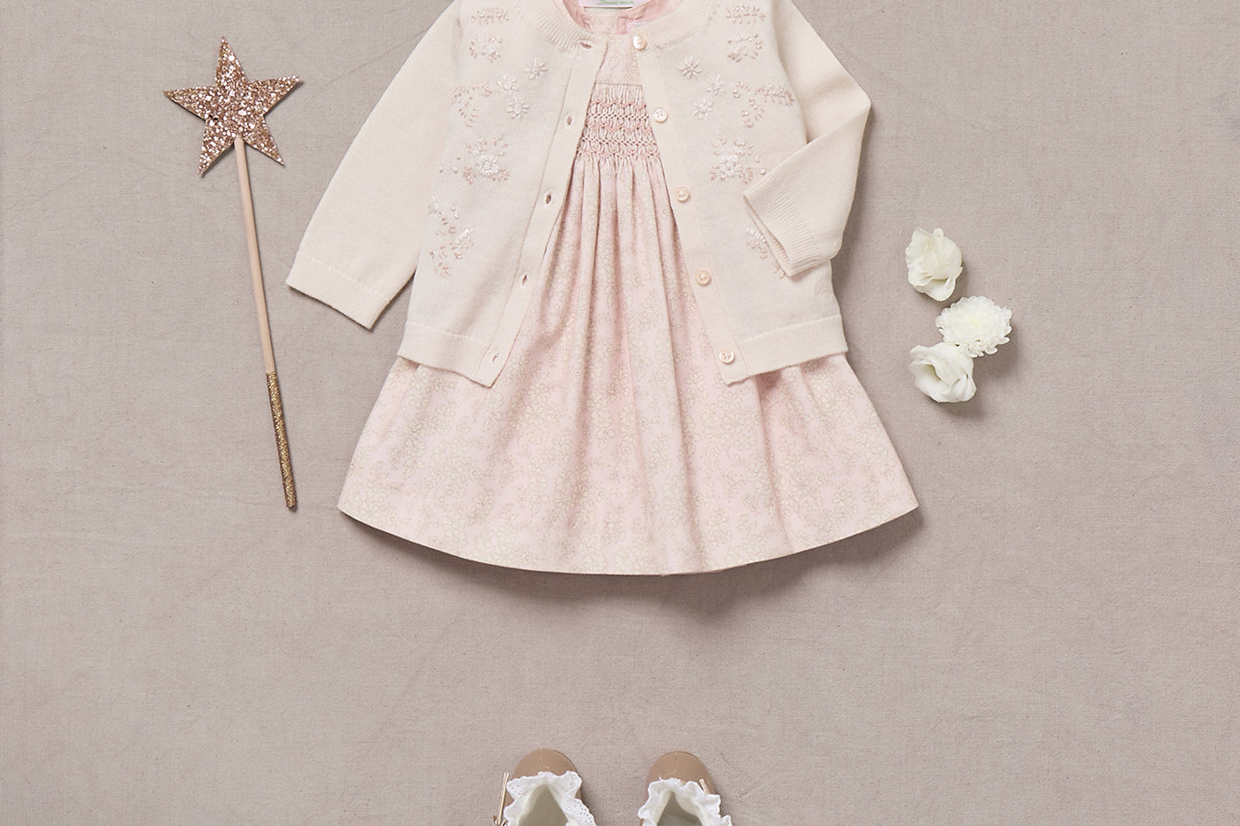 Winter 2024 Baby girl's look - Hand embroidered cardigan