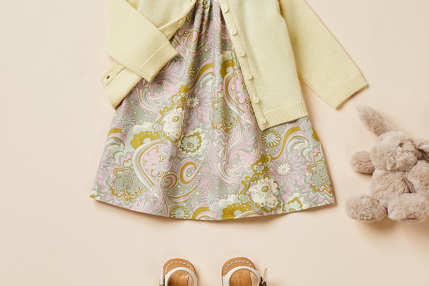 Baby girl's look summer 2024 patterned dress