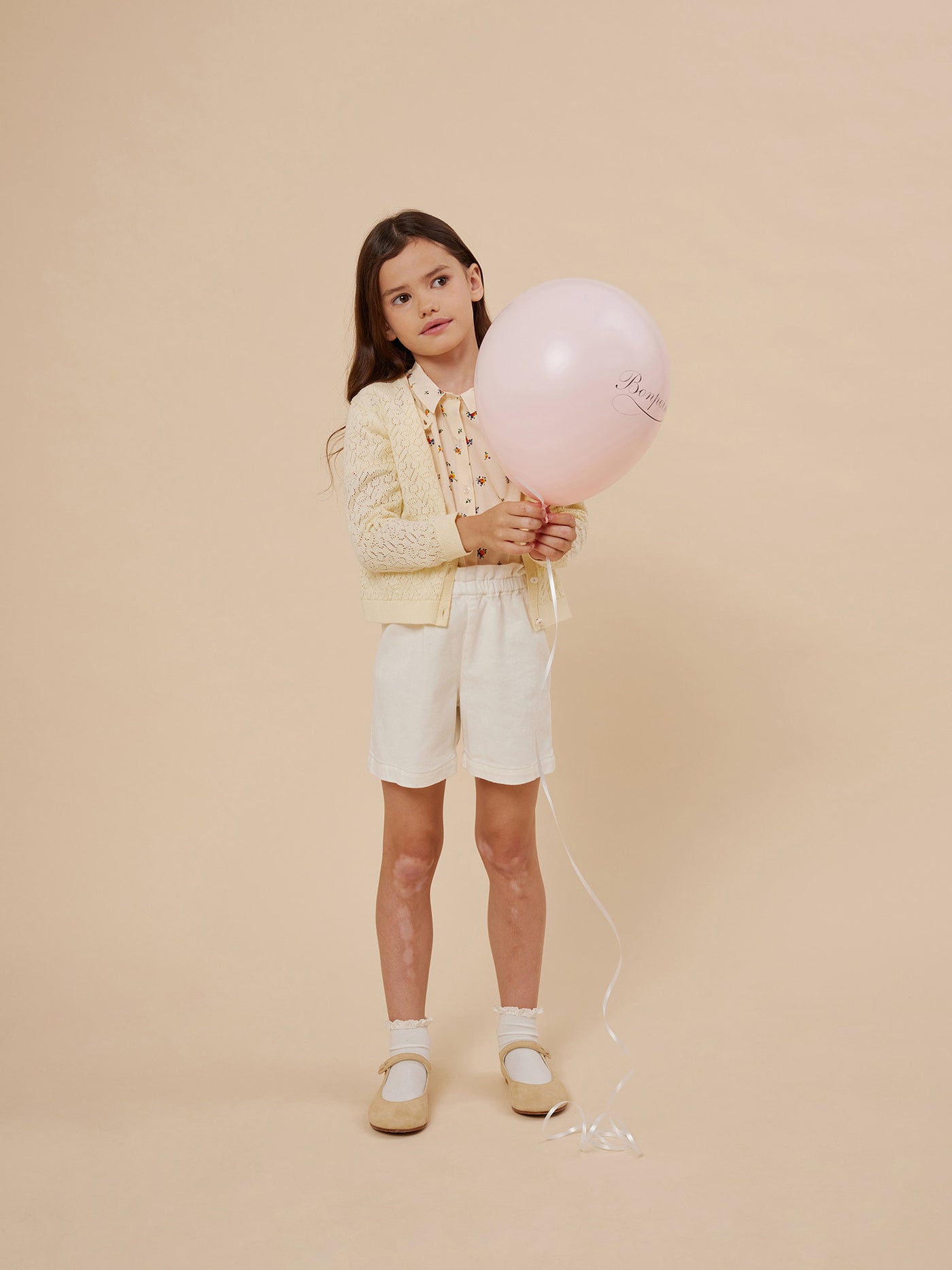 Summer 2024 girl's look cherry pattern openwork cardigan