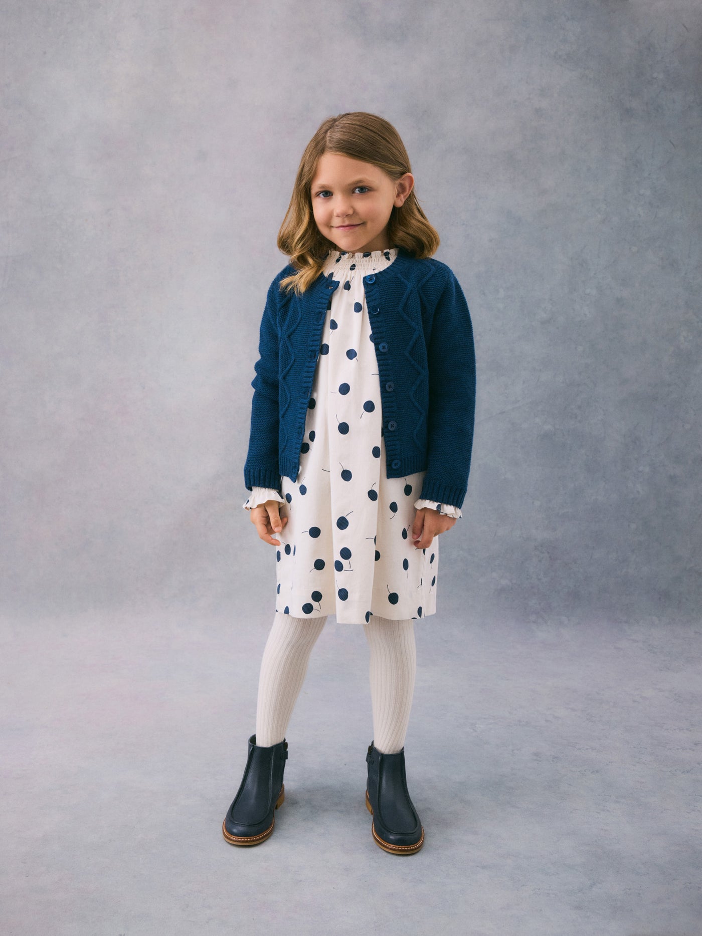 Winter 2024 girl's look polka dot dress