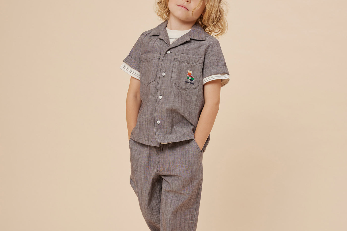 Summer 2024 boy's look slate gray shirt