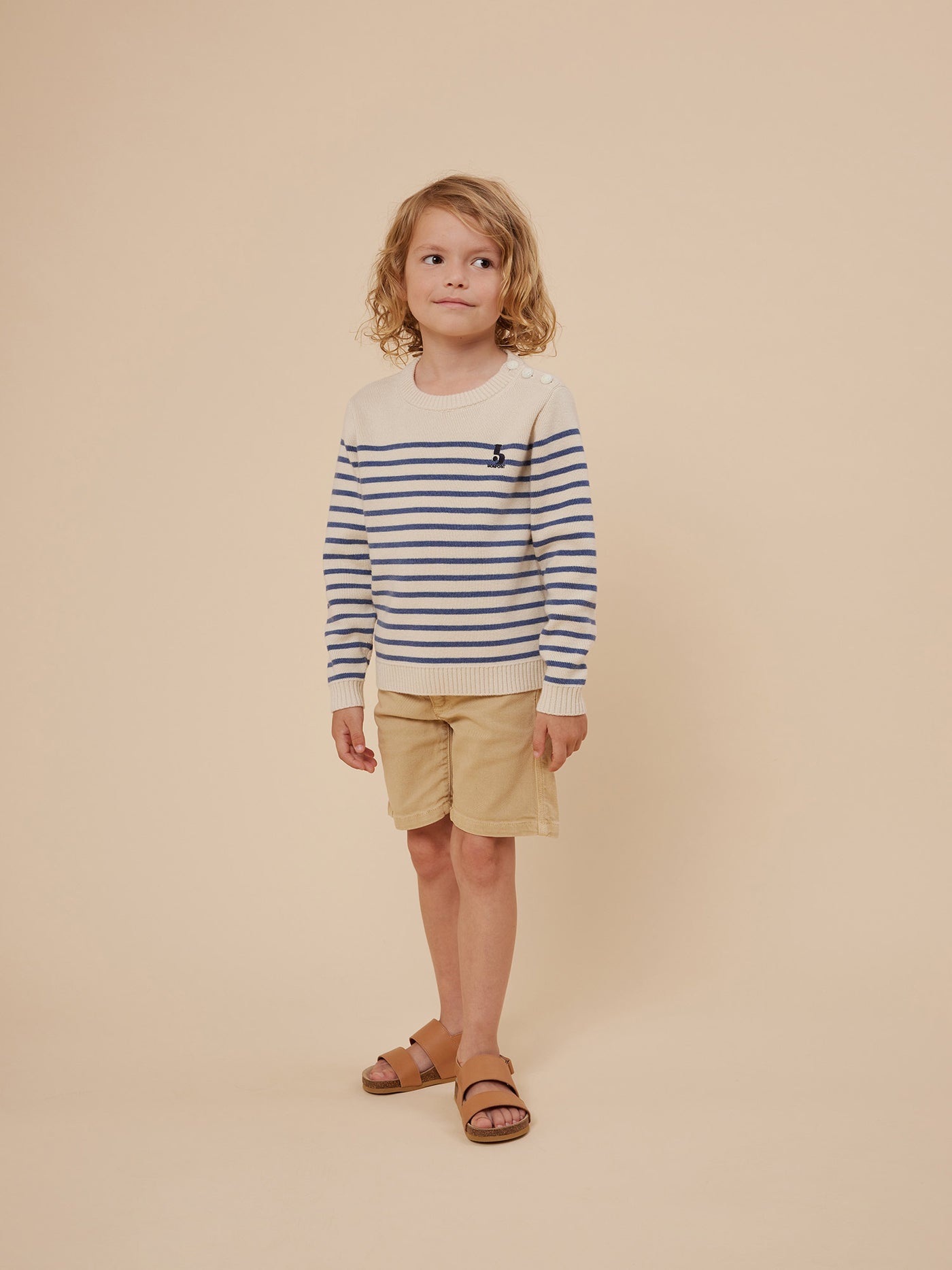 Summer 2024 boy's look sea blue striped sweater