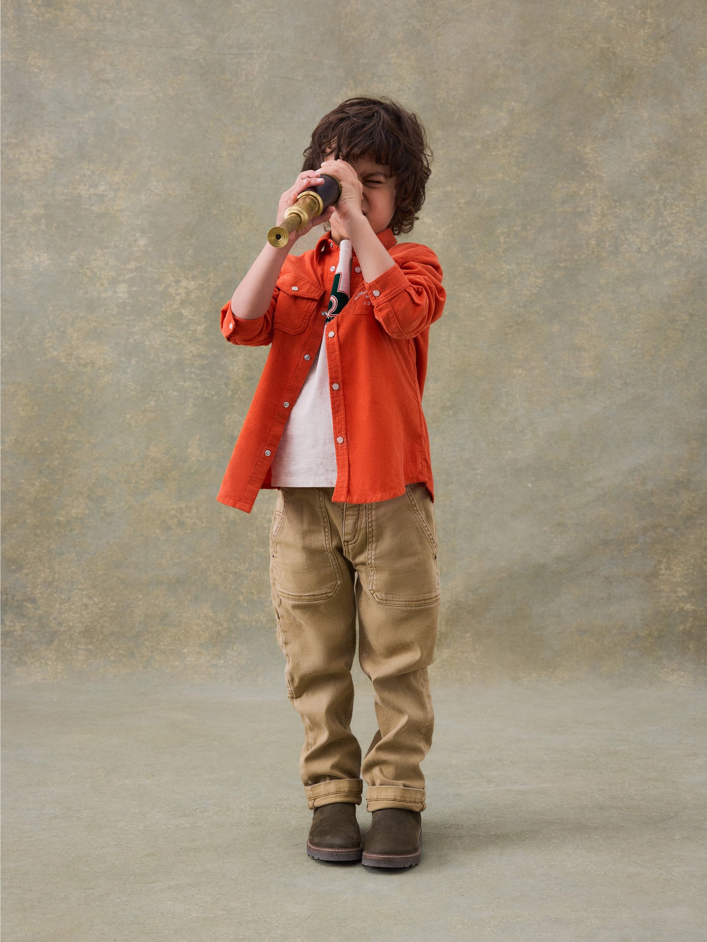 Winter 2024 boy's look orange button down shirt