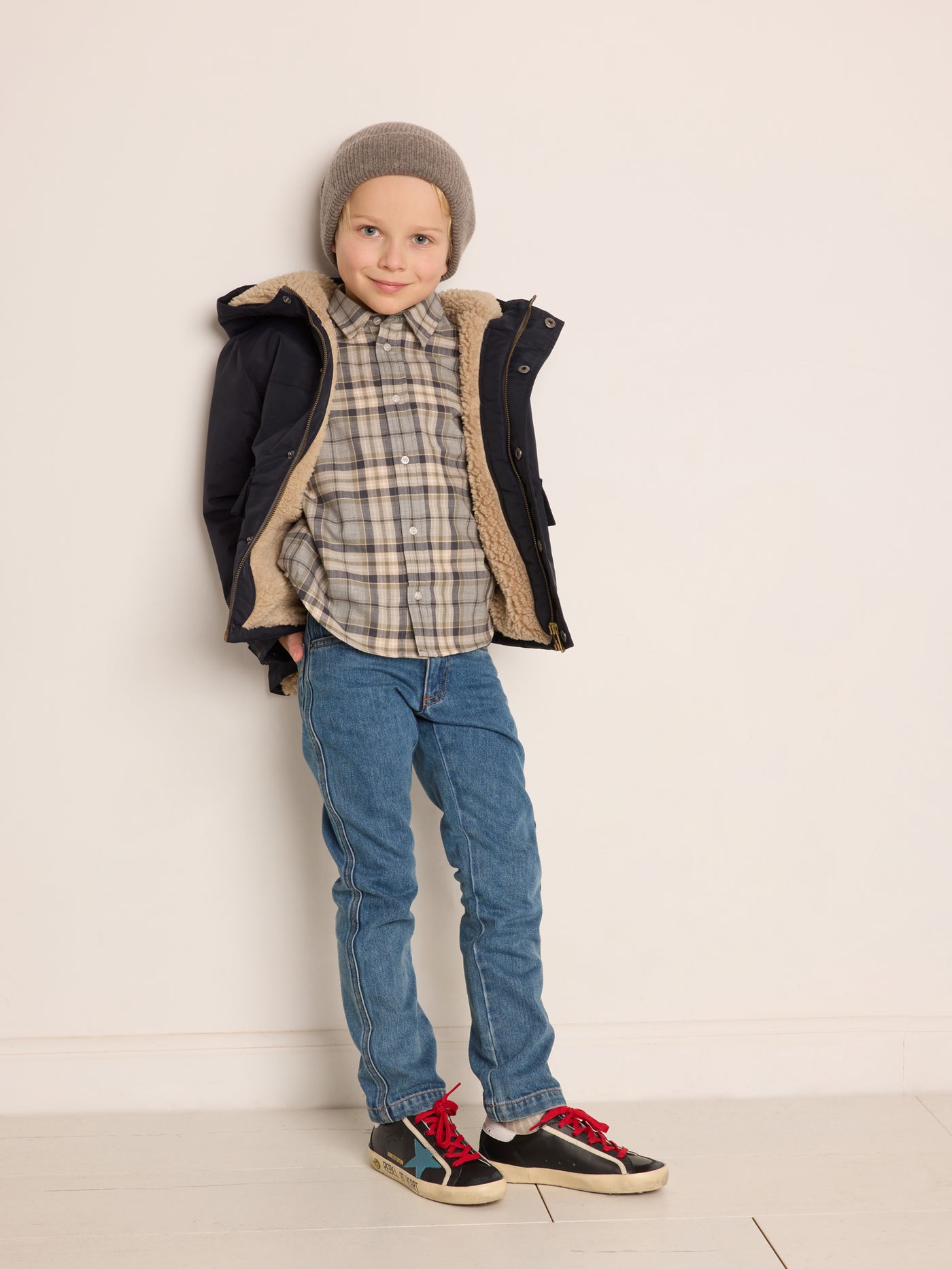 Winter 2023 boy's look checkered shirt