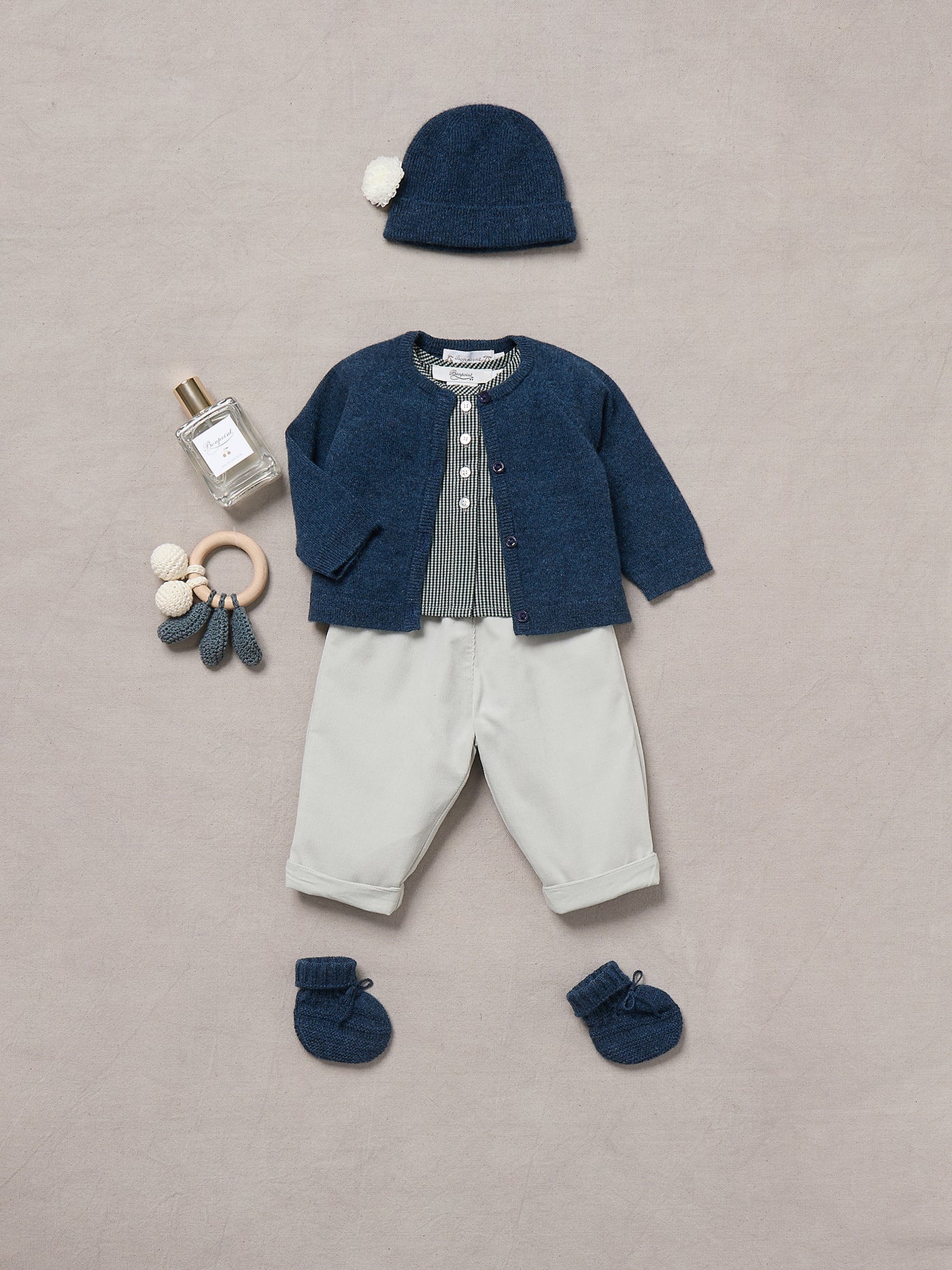 Winter 2024 Newborn's look - Dark blue cashmere trio