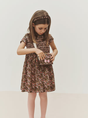 Duchesse dress in Liberty fabric, smocked and hand-embroidered, organic cotton