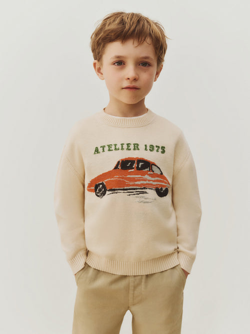 Martinez sweater with hand embroidered car