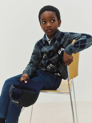 Morgan jumper with chequered V-neck