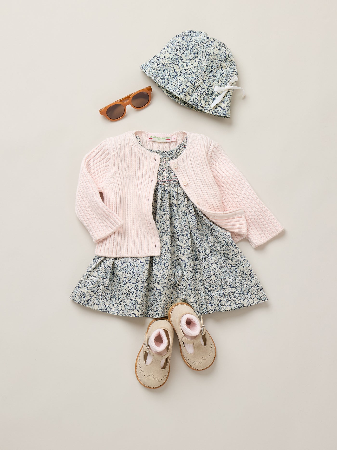 Baby girl summer 2026 look - Liberty fabric dress and hat set