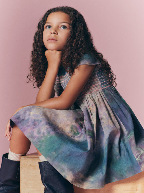Bonpoint x MoMA Duchesse dress smocked and hand-embroidered in organic cotton