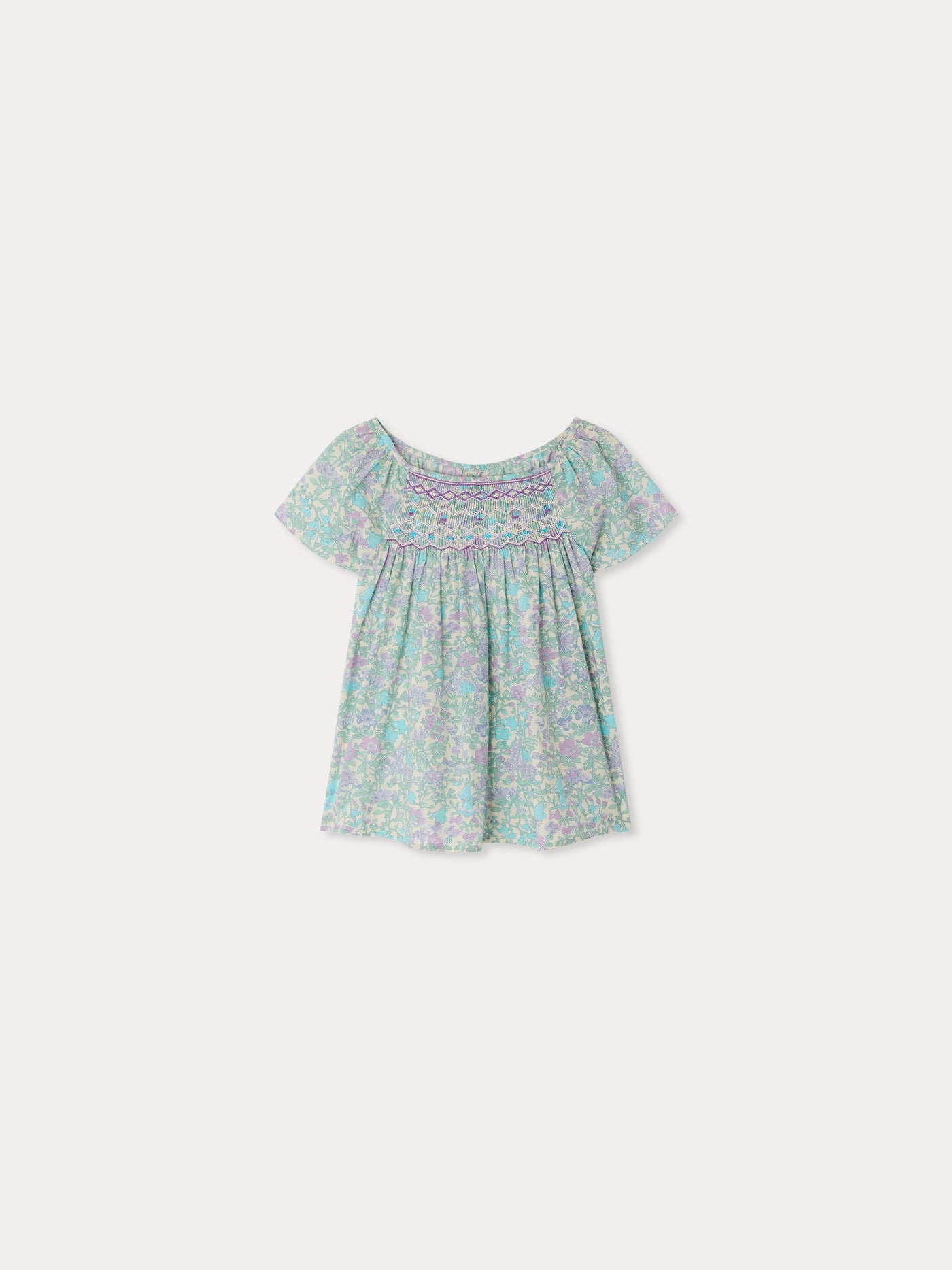 Grenade blouse smocked and embroidered in Liberty fabric in organic cotton
