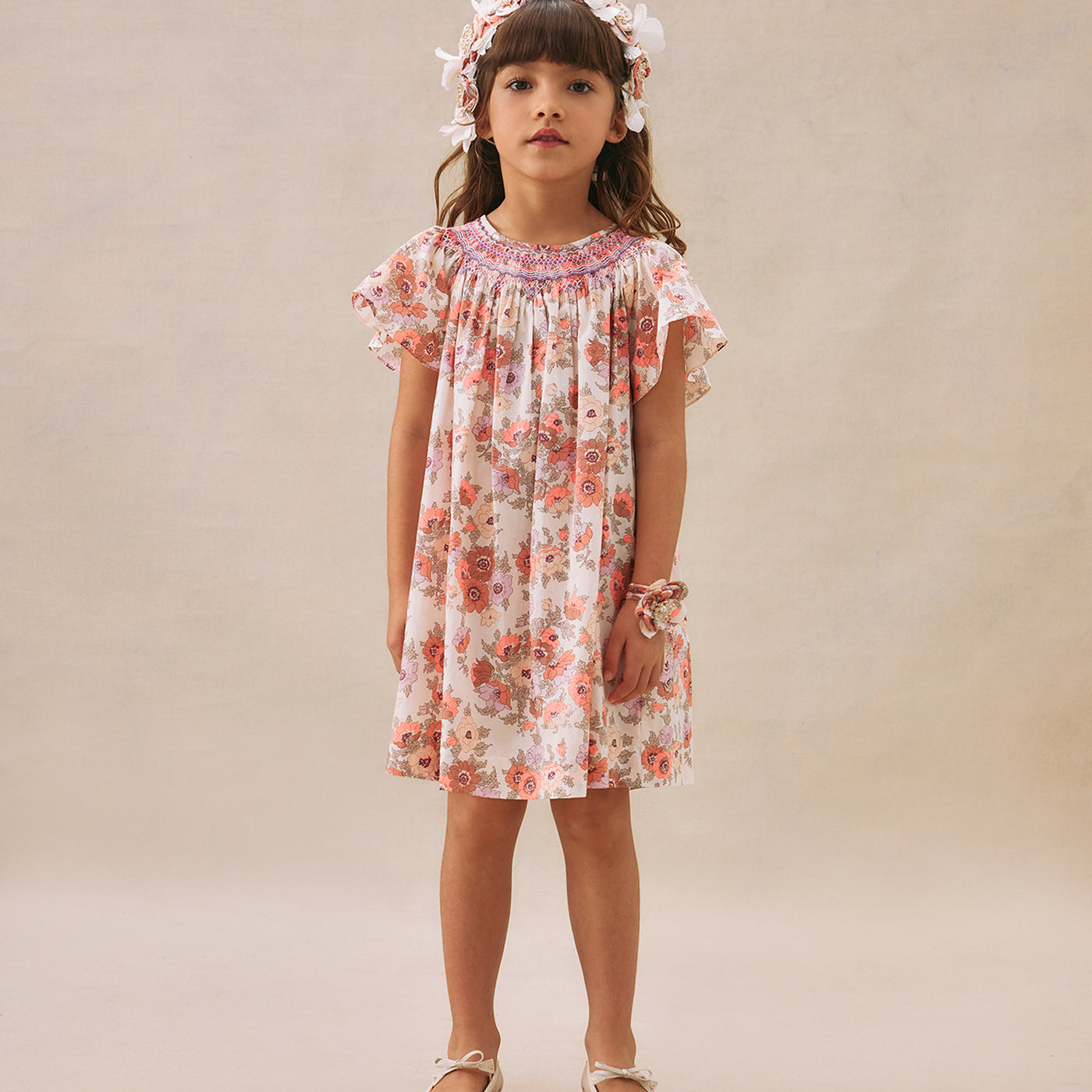 Arlene smocked and embroidered dress made with Liberty fabrics