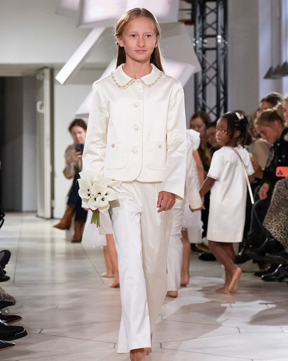 Girl Summer 2026 Ceremony Look - Satin Set with Pearls and Rhinestones
