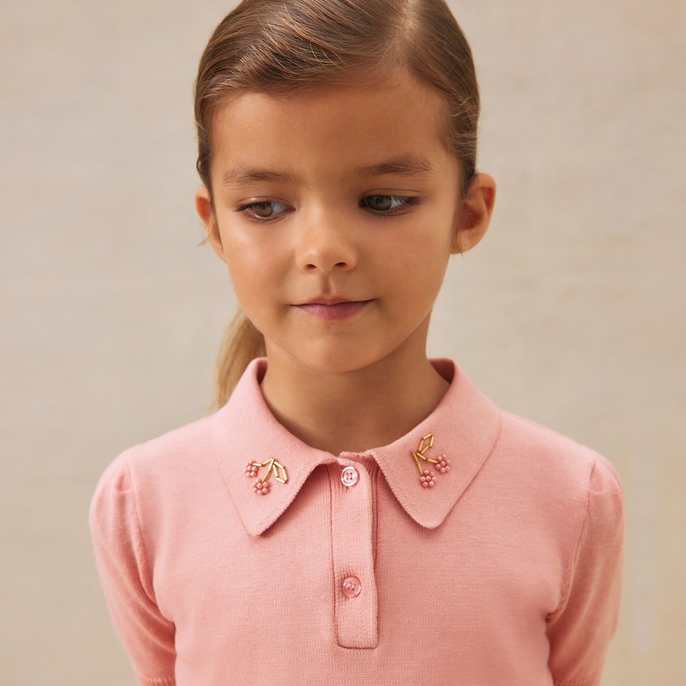Elissa polo with pearl cherry embroideries