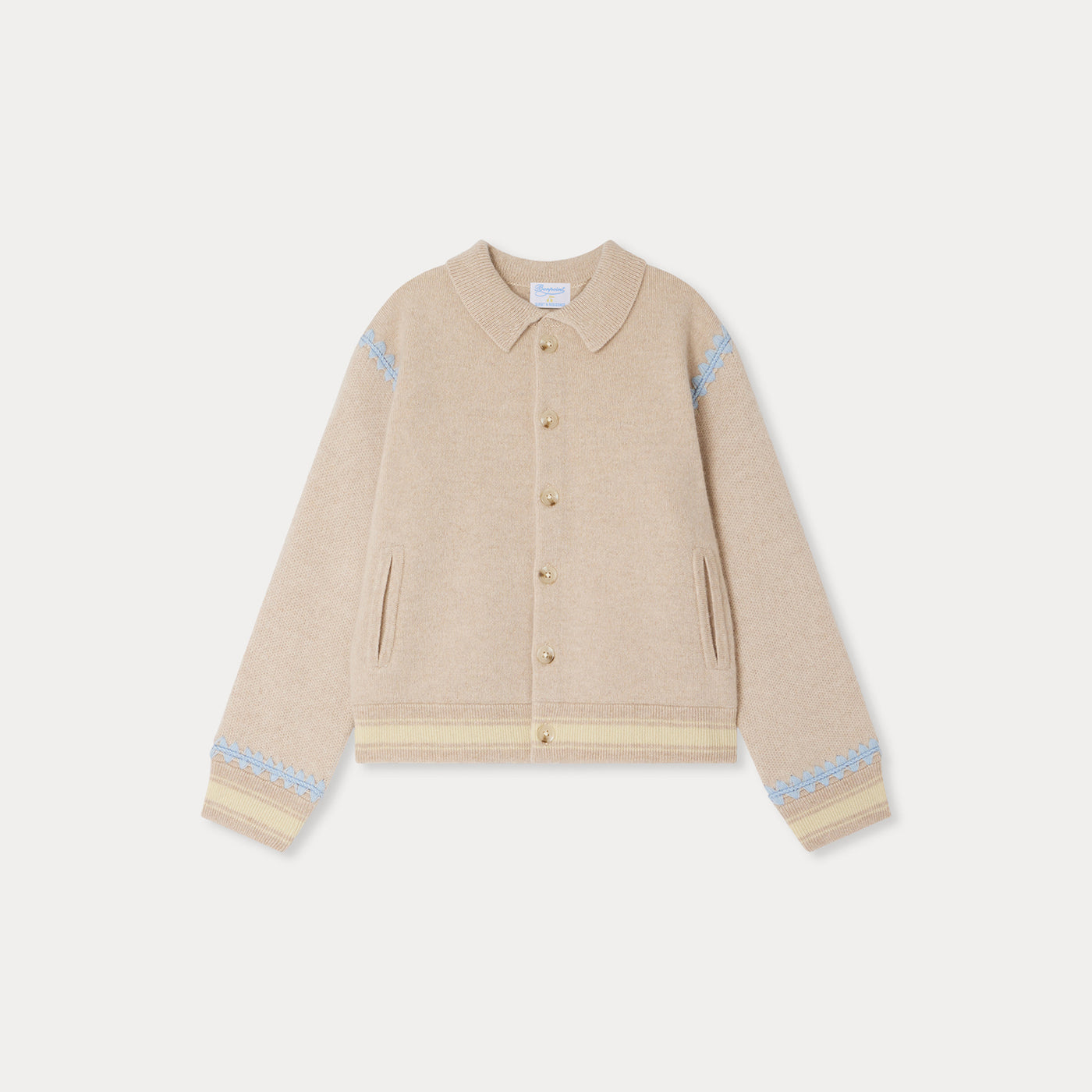 Bonpoint x Guest in Residence Liberté mixed cardigan with contrasting embroidery in sand cashmere