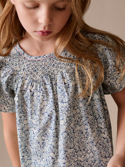 Nella smocked and hand-embroidered blouse in Liberty organic cotton fabric