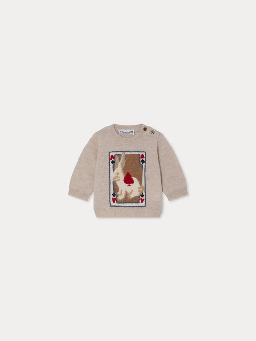 Almire jacquard sweater with a hand-embroidered wool rabbit