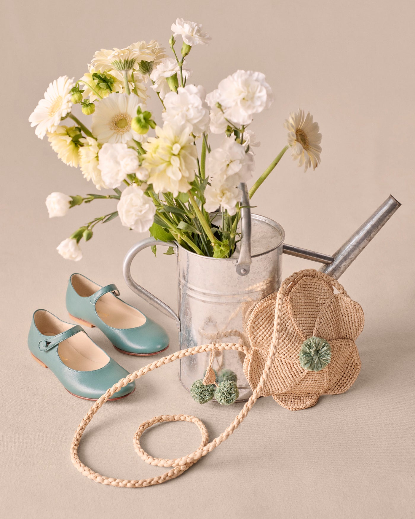 Ella ballerina flats in slate green leather