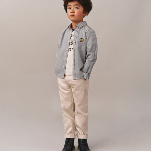 Striped Tangui shirt with pointed collar and chest embroidery