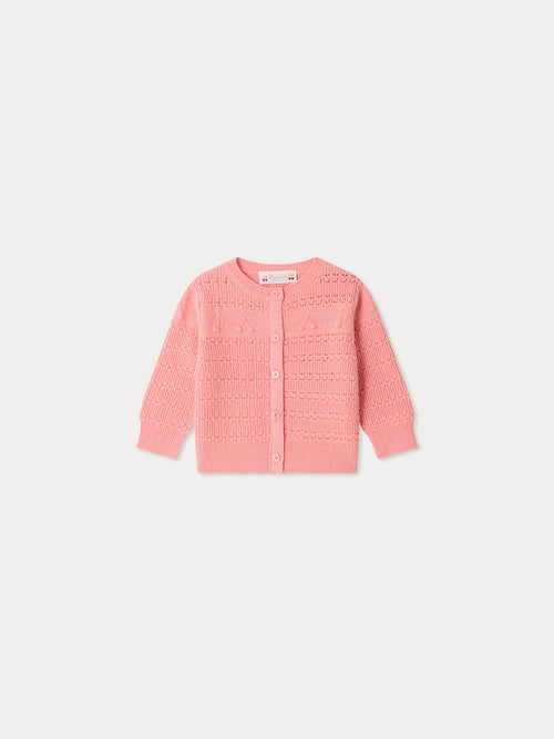 Mahana baby cardigan with cherry and musical note patterns