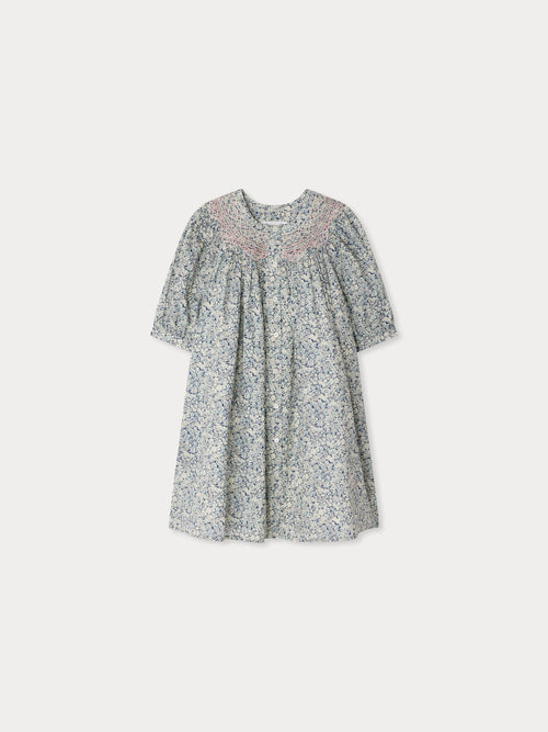 Ladwiga smocked and hand-embroidered dress in Liberty organic cotton fabric