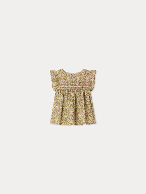 Naomie blouse smocked and hand-embroidered in Liberty organic cotton fabric