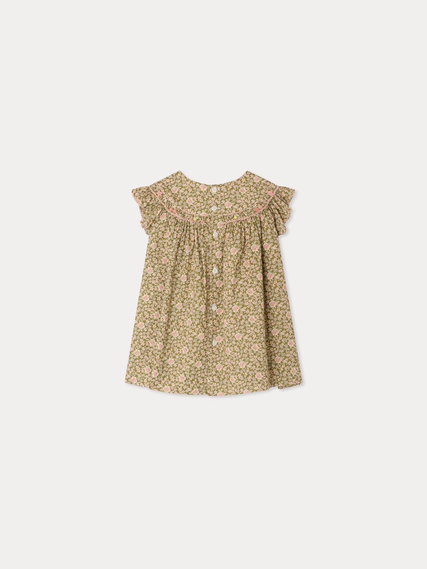 Amantine dress smocked and hand-embroidered in Liberty organic cotton fabric