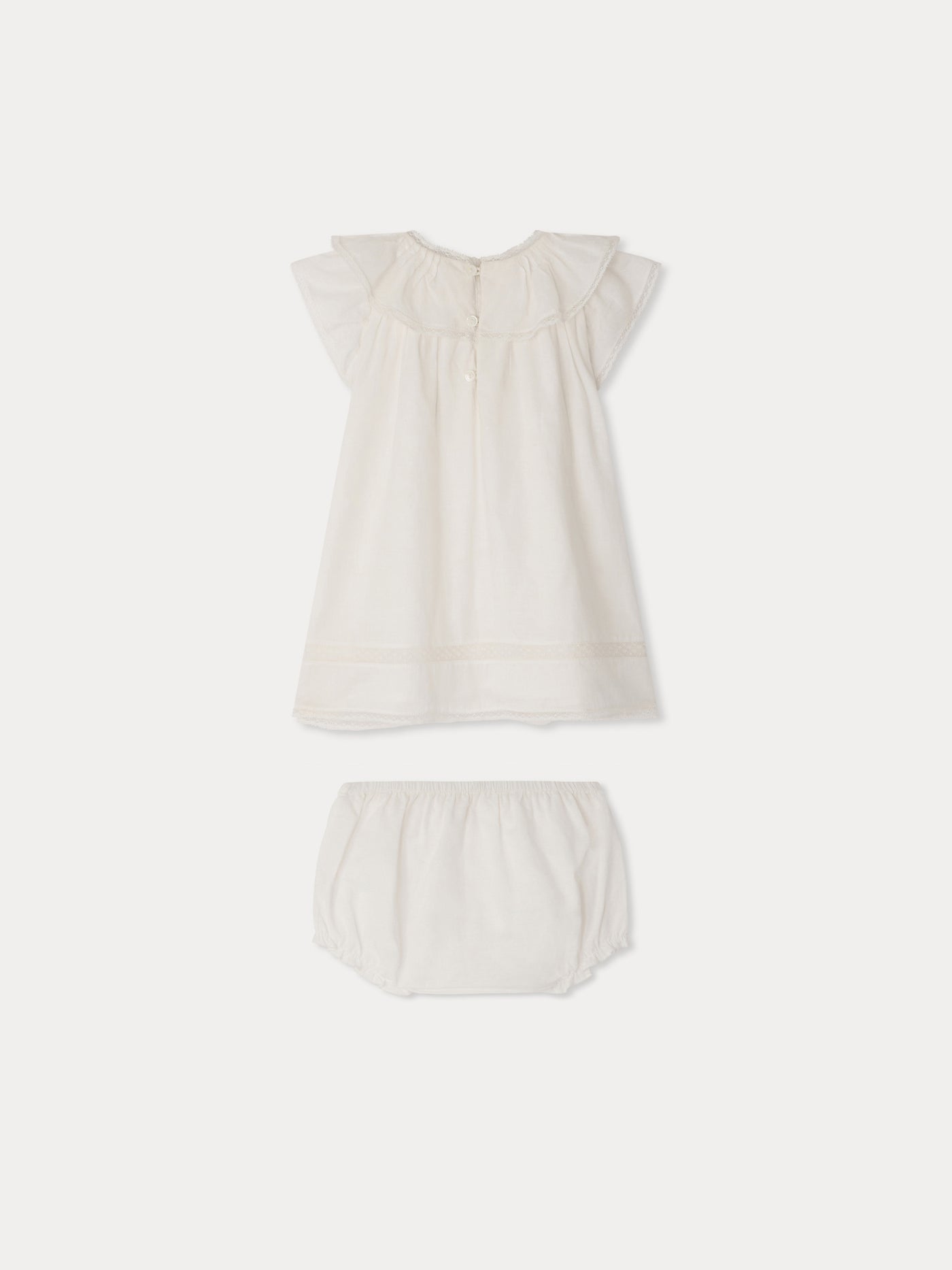 Lenou dress in organic cotton voile and Calais lace
