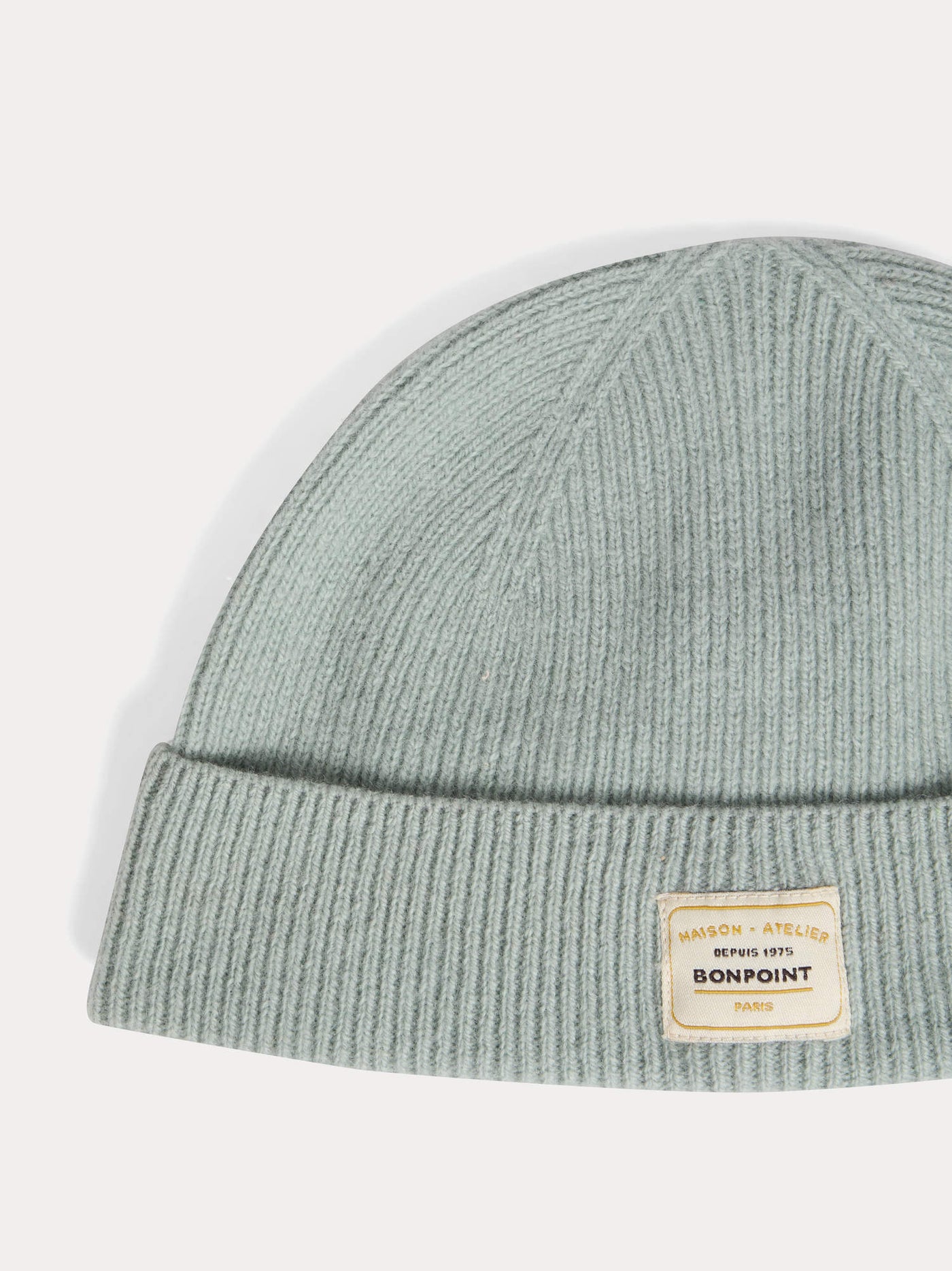 Bonpoint Benny cap with cuff and vignette in aqua blue wool
