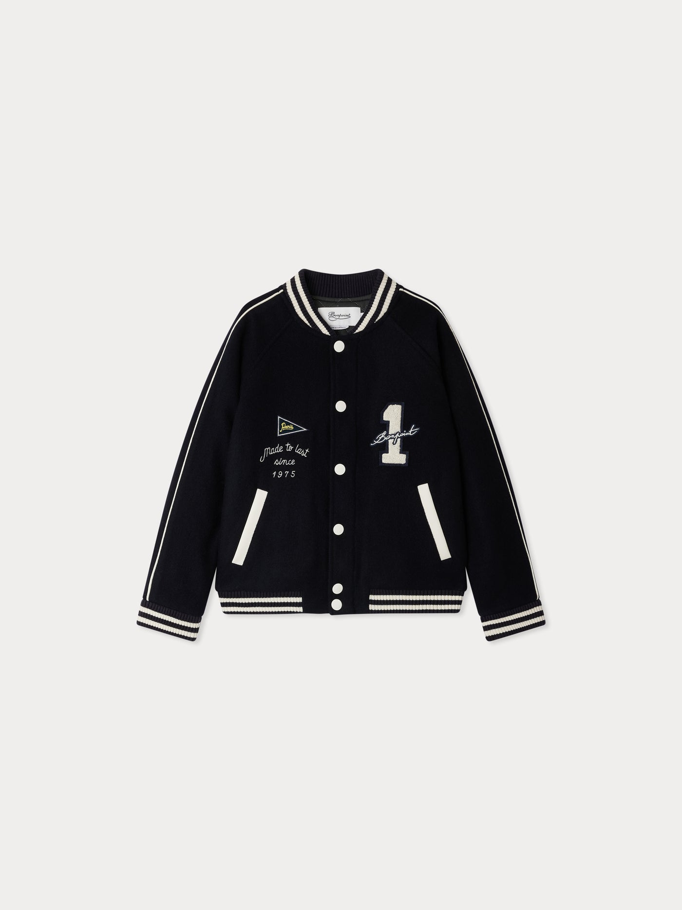 Josias wool jacket with leather details, embroidery and patch