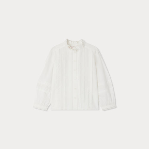 Emelia blouse in embroidered lace and religious pleats in organic cotton