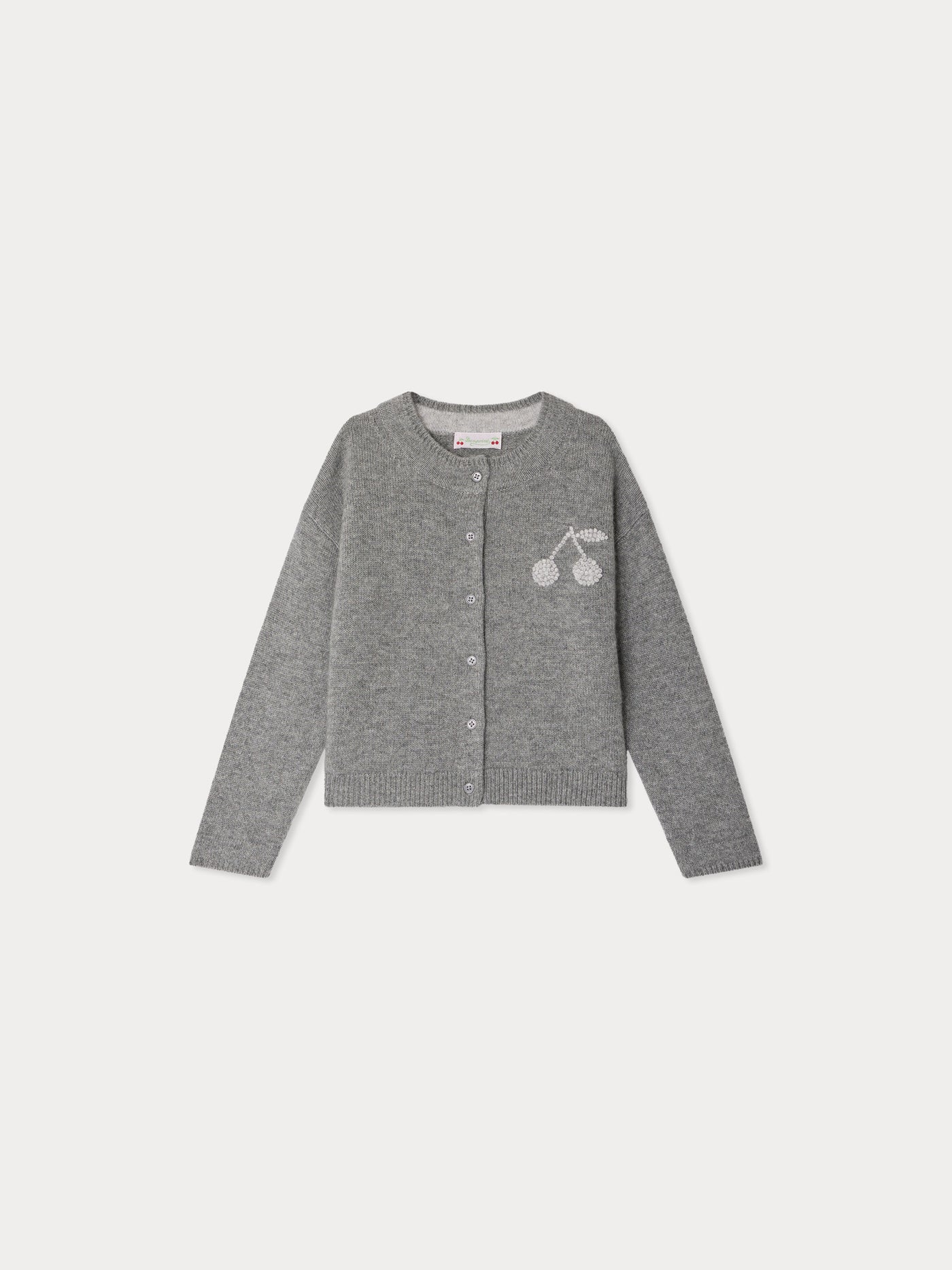 Judicael hand-embroidered cherry cardigan in gray cashmere
