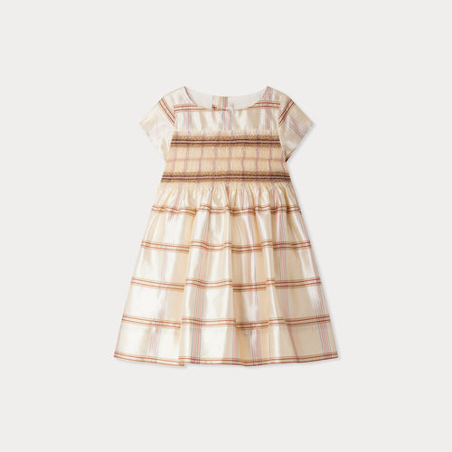 Smocked Duchesse dress embroidered with lurex silk thread