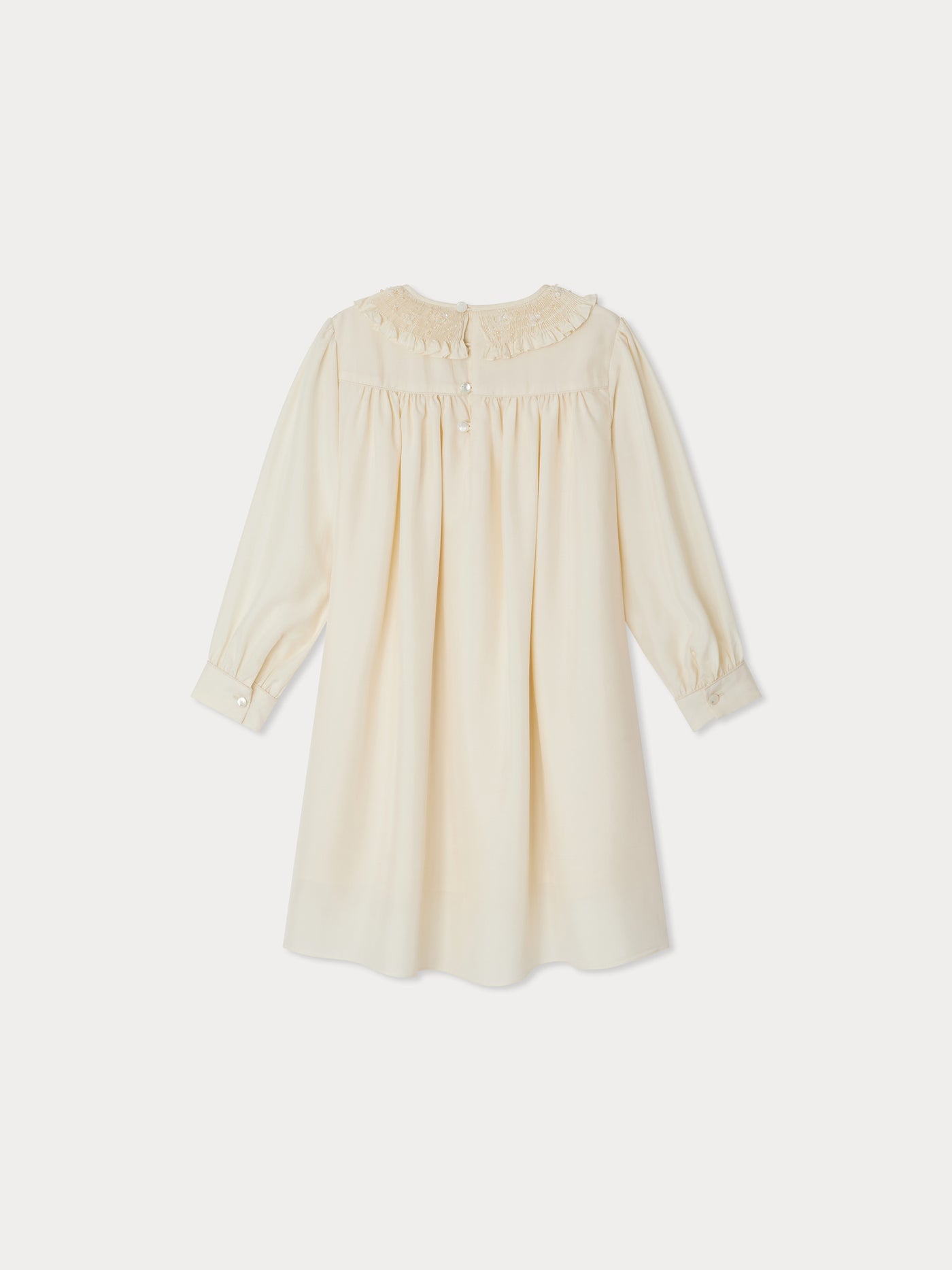 Janine dress with smoky and embroidered silk collar