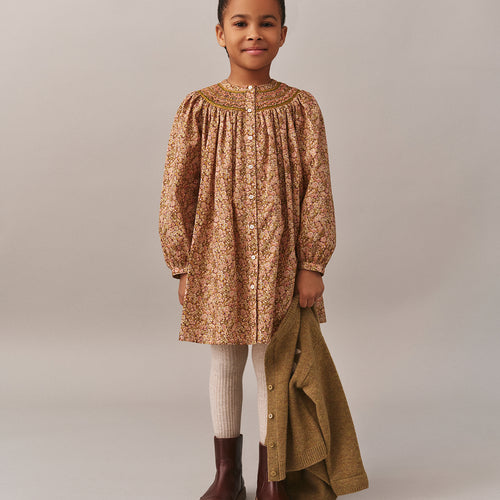 Jadwiga smocked and embroidered dress in Liberty fabric in organic cotton