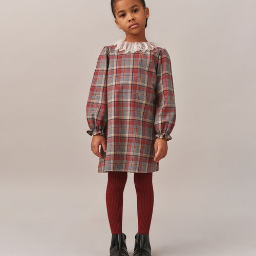 Puzzle dress with embroidered lace collar in cotton