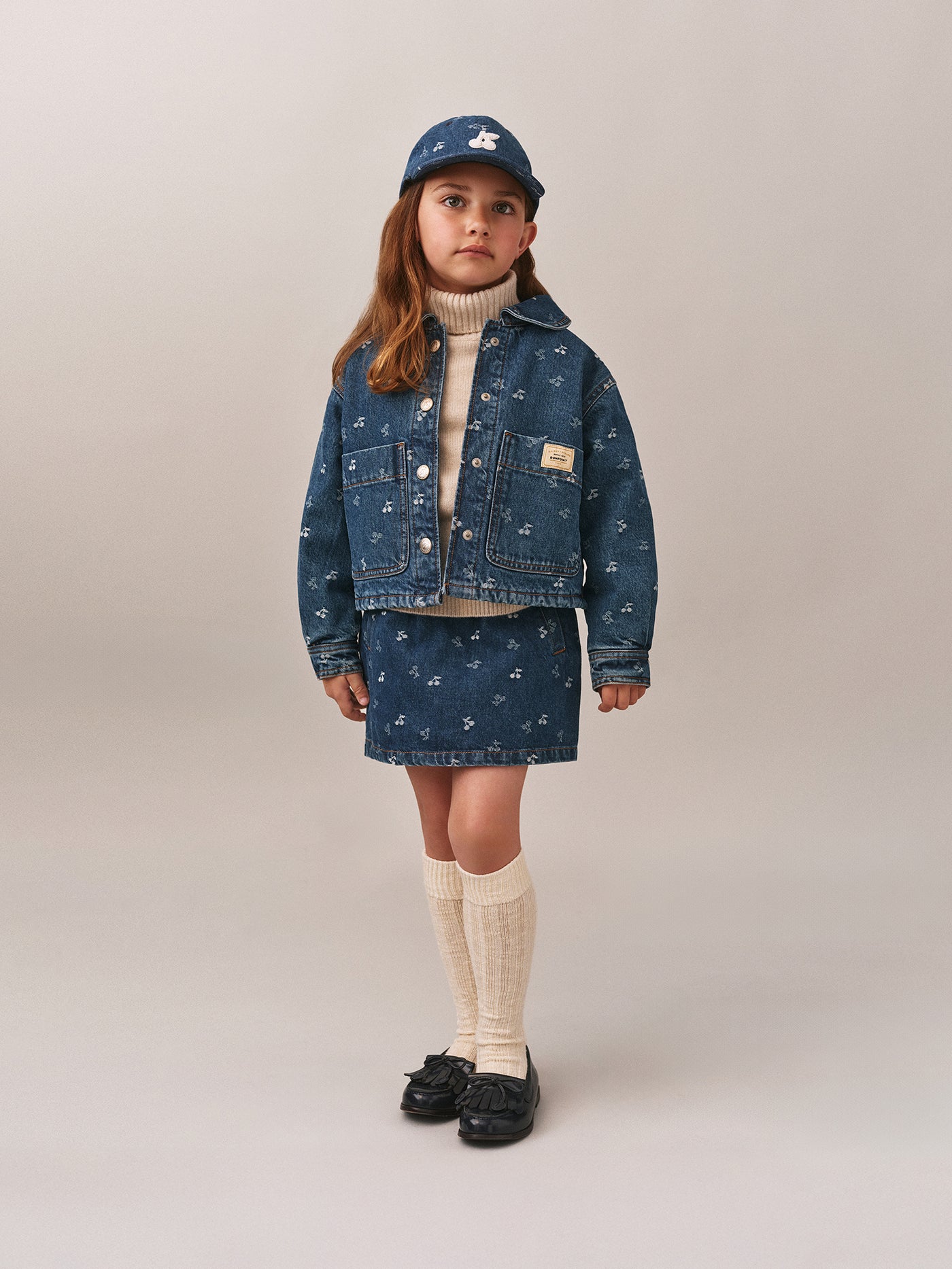 Jalia quilted jacket in cherry jacquard denim