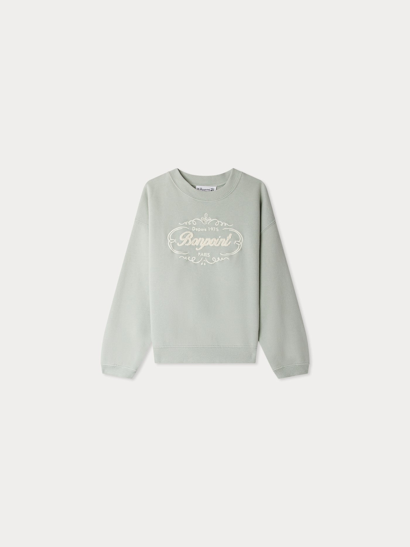 Tonino sweatshirt with Bonpoint Heritage logo embroidery in green organic cotton
