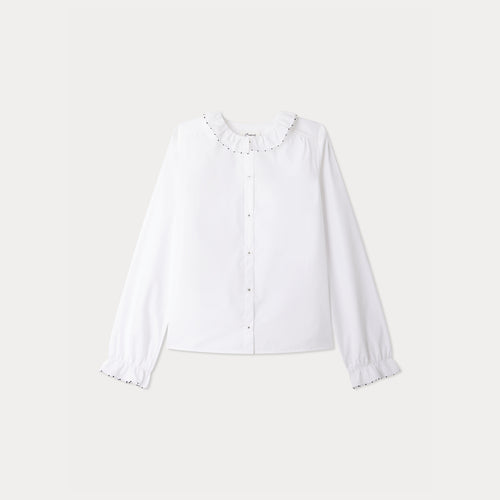 Joba blouse with embroidered collar in organic cotton