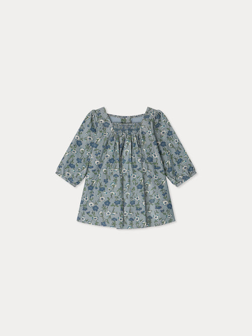 Jada smocked and embroidered dress in Liberty velvet fabric