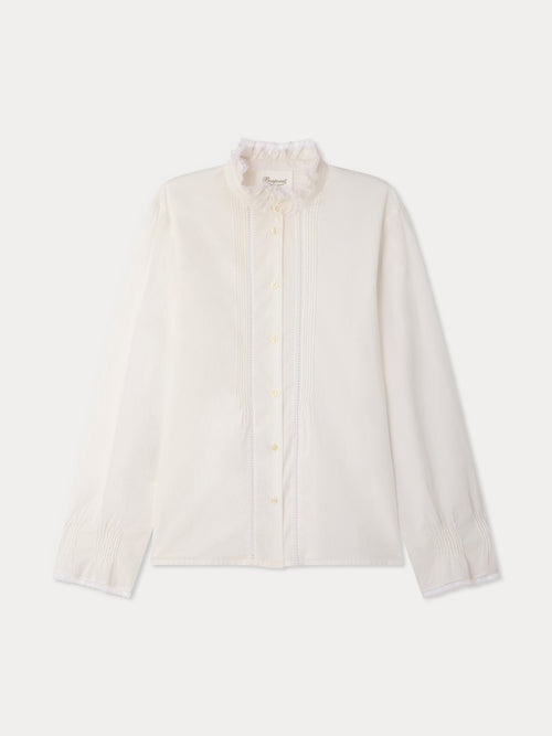Melba Grown-Up blouse with ruffled collar and Calais lace in organic cotton