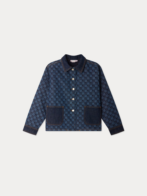 Marity Grown-Up padded jacket with Peter Pan collar and cherry check print in organic cotton
